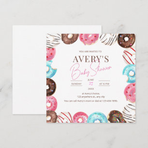 Invitation Fête de Baby Shower Donuts Bébé Fille Rose Sprinkl