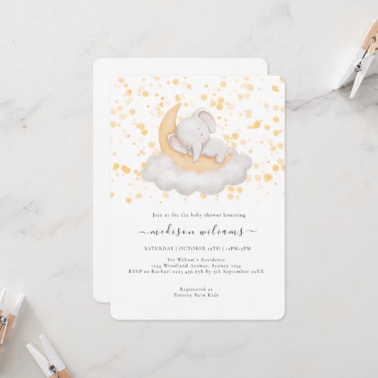 Invitation Fête de Baby Shower Éléphant de Bébé Mignon (Devant/Arrière en situation)