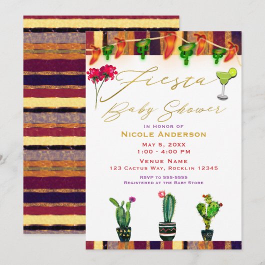 Invitation Fête de Baby Shower Fiesta Moderne Cactus Sud-Oues (Devant / Derrière)