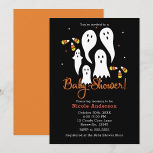 Invitation Fête de Baby Shower Halloween Fantômes & Maïs de B