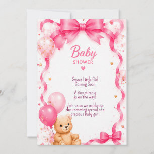 Invitation Fête de Baby Shower Ourson Rose 🧸