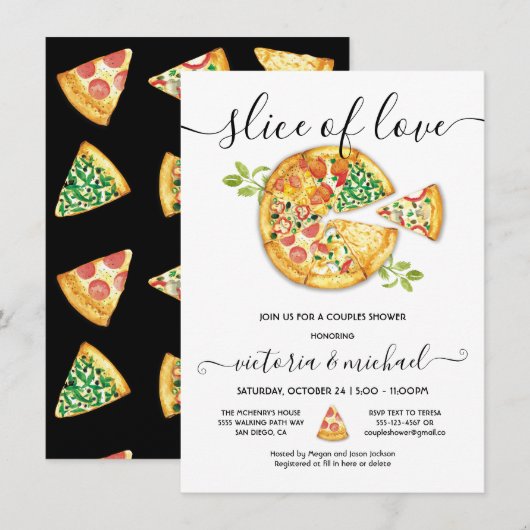 Invitation Fête de Baby Shower : Pizza Party "Slice of Love" (Devant / Derrière)