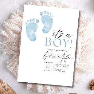 Invitation Fête de Baby Shower pour Bébé aux Pieds Bleus de B