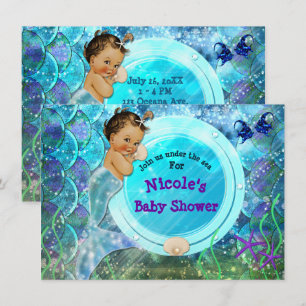 Invitation Fête de Baby Shower pour Bébé Fille Sirène Enchant