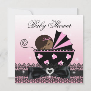 Invitation Fête de Baby Shower pour fille afro-américaine Ros