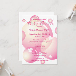 Invitation Fête de baby shower pour fille avec bulles de savo