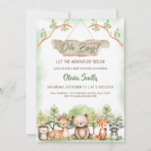 Invitation Fête de baby shower pour garçon aventure animaux