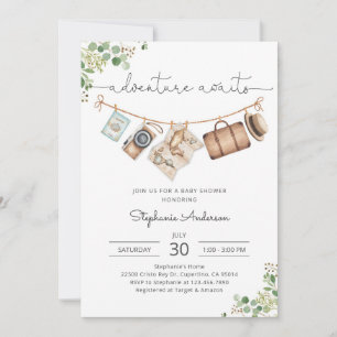 Invitation Fête de Baby Shower pour Voyage d'Aventure