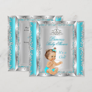 Invitation Fête de Baby Shower Princesse Brunette Teal Argent