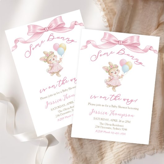 Invitation Fête de Baby Shower Rose Fille de Some Bunny