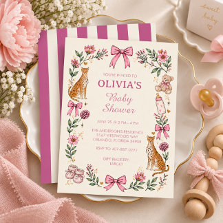Invitation Fête de Baby Shower Safari Guépard Bébé Fille