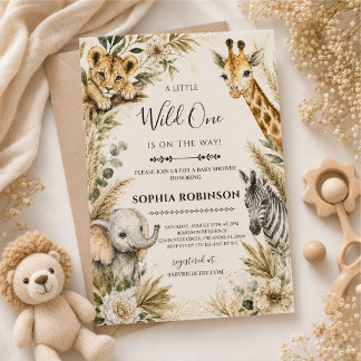Invitation Fête de Baby Shower Safari Wild One