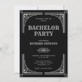 Invitation Fête de Bachelor Art Déco Argent Noir (Devant)
