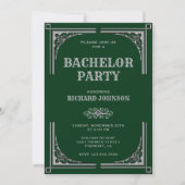Invitation Fête de Bachelor Art Déco Argent Vert (Devant)