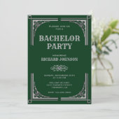 Invitation Fête de Bachelor Art Déco Argent Vert (Debout devant)