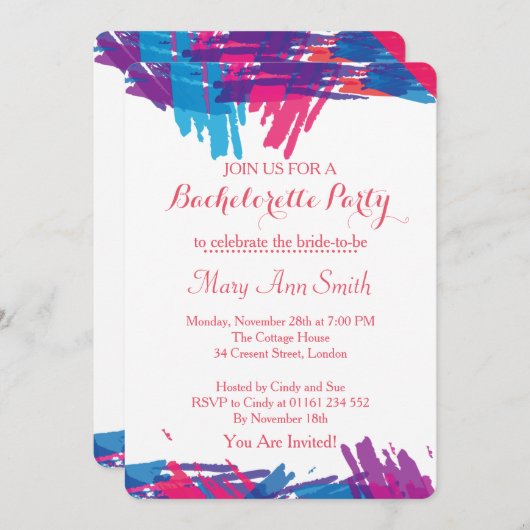 Invitation Fête de Bachelor avec peinture abstraite à l'aquar (Devant / Derrière)