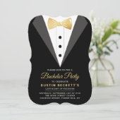 Invitation Fête de Bachelor avec un Tuxedo et Feuille d'Or (Debout devant)