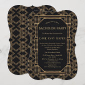 Invitation Fête de Bachelor Elegant Or Noir Great Gatsby 20s (Devant / Derrière)