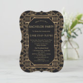 Invitation Fête de Bachelor Elegant Or Noir Great Gatsby 20s (Debout devant)