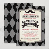 Invitation Fête de Bachelor élégante Noir et Gris à carreaux  (Devant / Derrière)