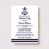 Invitation Fête de Bachelor Garçon Rayures & Monogramme Ancre
