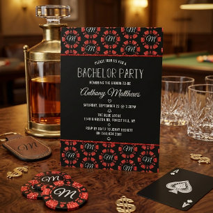 Invitation Fête de Bachelor Las Vegas Jetons de Poker Paillet