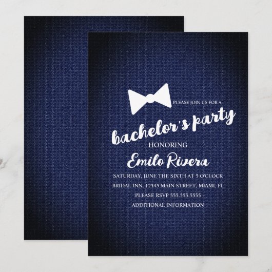 Invitation Fête de Bachelor Moderne Texte Bow (Devant / Derrière)
