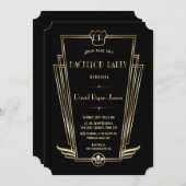 Invitation Fête de Bachelor Monogramme Art Déco Or Royal (Devant / Derrière)