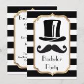 Invitation Fête de Bachelor Rayure Noir et Blanc Élégante (Devant / Derrière)