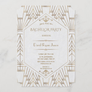 Invitation Fête de Bachelor Royal Blanc Or Gatsby le Magnifiq