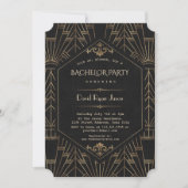 Invitation Fête de Bachelor Royal Or Noir Great Gatsby 1920 (Devant)