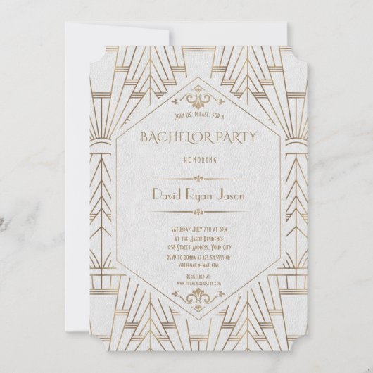 Invitation Fête de Bachelor The Great Gatsby Or Blanc Royal (Devant)