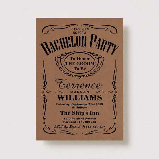 Invitation Fête de Bachelor Typographie Kraft Tendance