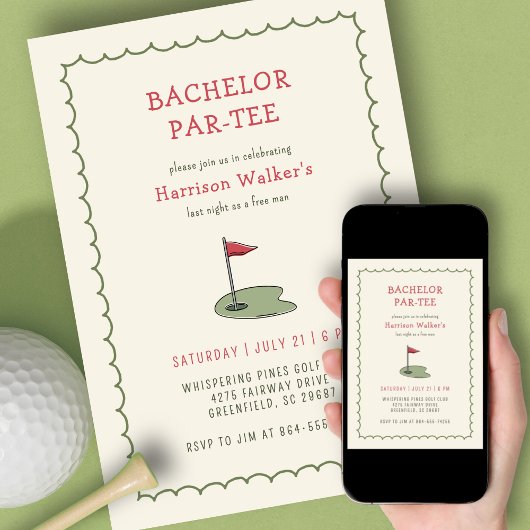Invitation Fête de Bachelorat de Golf Dessinée à la Main Mode