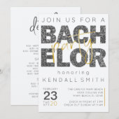 Invitation Fête de Bachelorat Fun Or et Noir à Paillettes (Devant / Derrière)