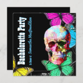 Invitation Fête de bachelorette à crânes et papillons (Devant / Derrière)