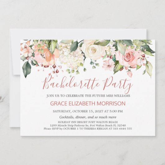 Invitation Fête de Bachelorette à fleurs d'aquarelle (Devant)