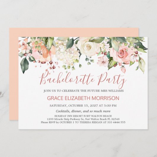 Invitation Fête de Bachelorette à fleurs d'aquarelle (Devant / Derrière)