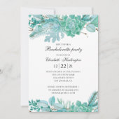 Invitation Fête de bachelorette à la menthe. Aquarelle succul (Devant)