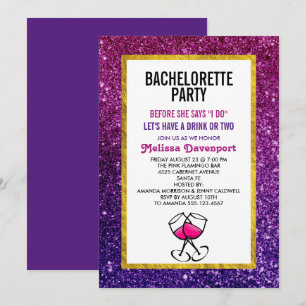 Invitation Fête de Bachelorette à paillettes rose et violet
