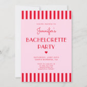 Invitation Fête de Bachelorette à rayures rouges et roses rét (Devant)
