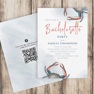 Invitation Fête de Bachelorette Aquarelle Crabe Bleu Code QR