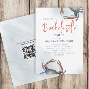 Invitation Fête de Bachelorette Aquarelle Crabe Bleu Code QR