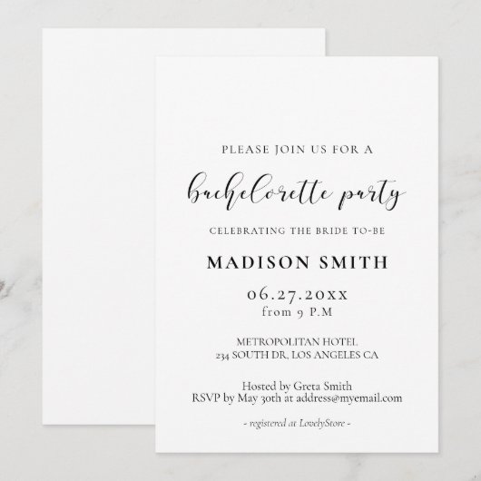 Invitation Fête de Bachelorette au design élégant (Devant / Derrière)