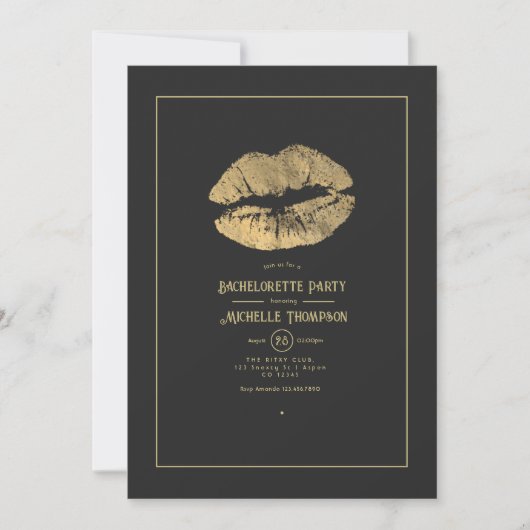 Invitation Fête de Bachelorette aux Lèvres Dorées (Devant)