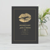 Invitation Fête de Bachelorette aux Lèvres Dorées (Debout devant)
