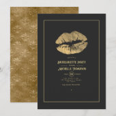 Invitation Fête de Bachelorette aux Lèvres Dorées (Devant / Derrière)