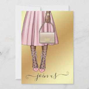 Invitation Fête de Bachelorette avec Monogramme Rose et Or Él