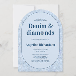 Invitation Fête de Bachelorette Blue Jeans Denim et Diamants