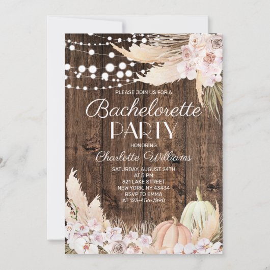 Invitation Fête de Bachelorette Bohème Rustique avec Herbe de (Devant)